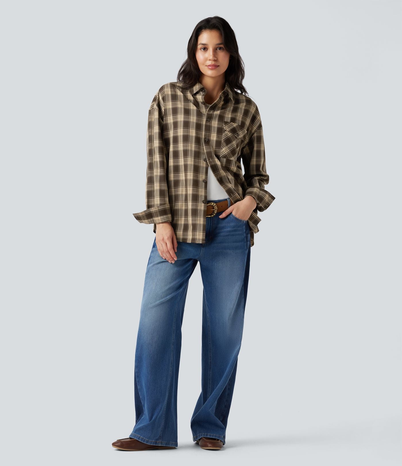 Chemise à carreaux coupe décontractée avec poche