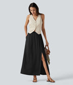 Jupe maxi effet lin taille haute avec fente à l’ourlet et poches