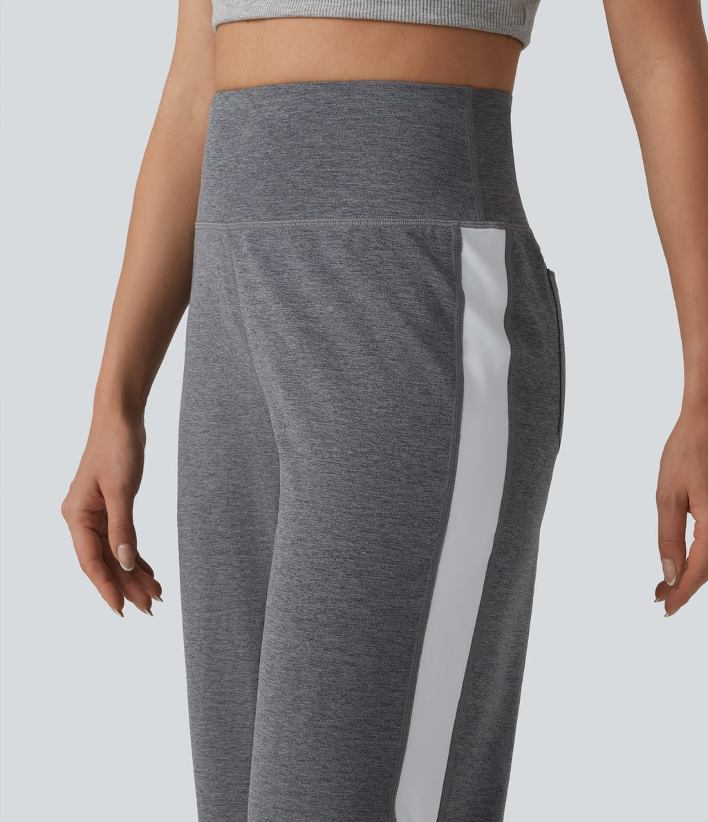 Pantalon droit taille haute à rayures séchage rapide avec poches