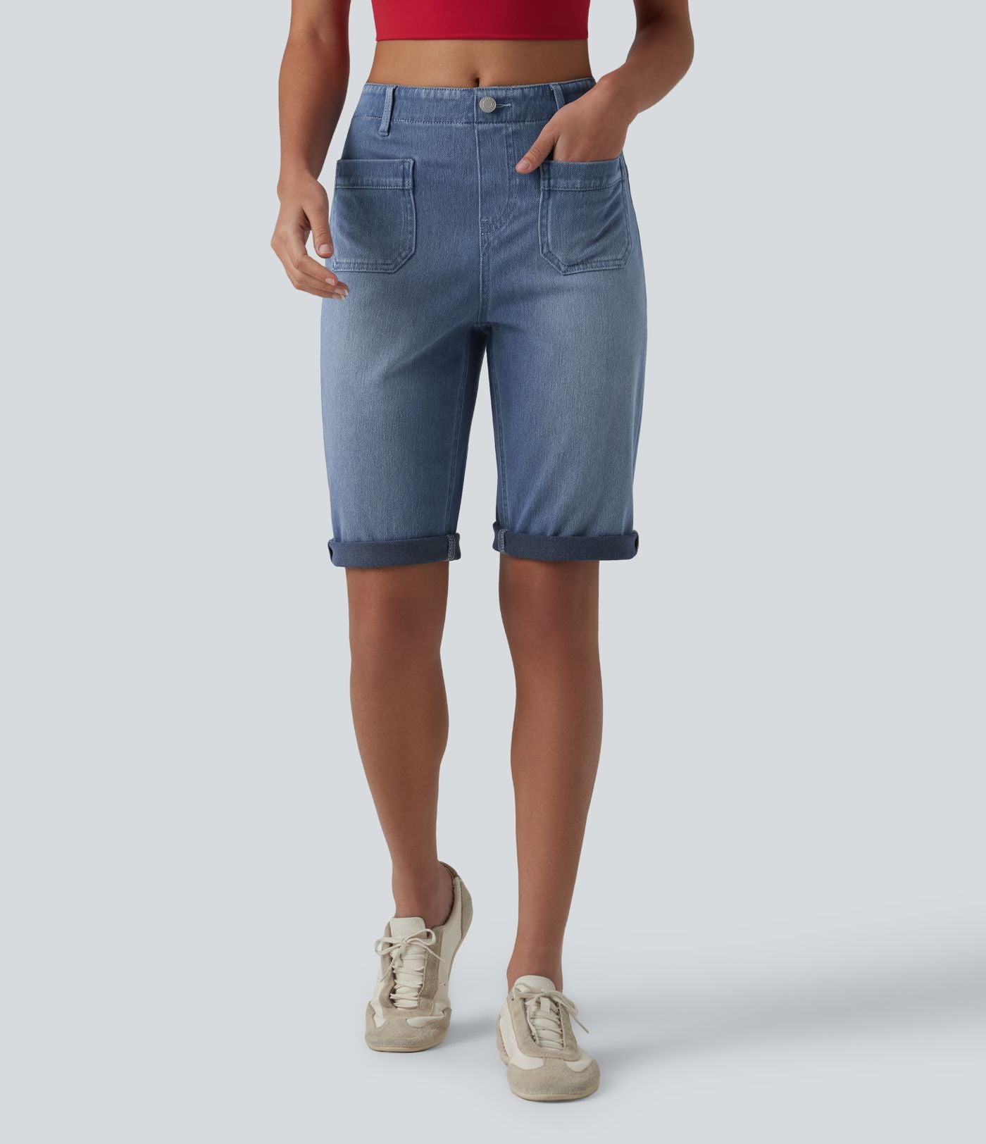 Halara Flex™ Short en jean casual taille mi-haute ourlet roulé avec poches