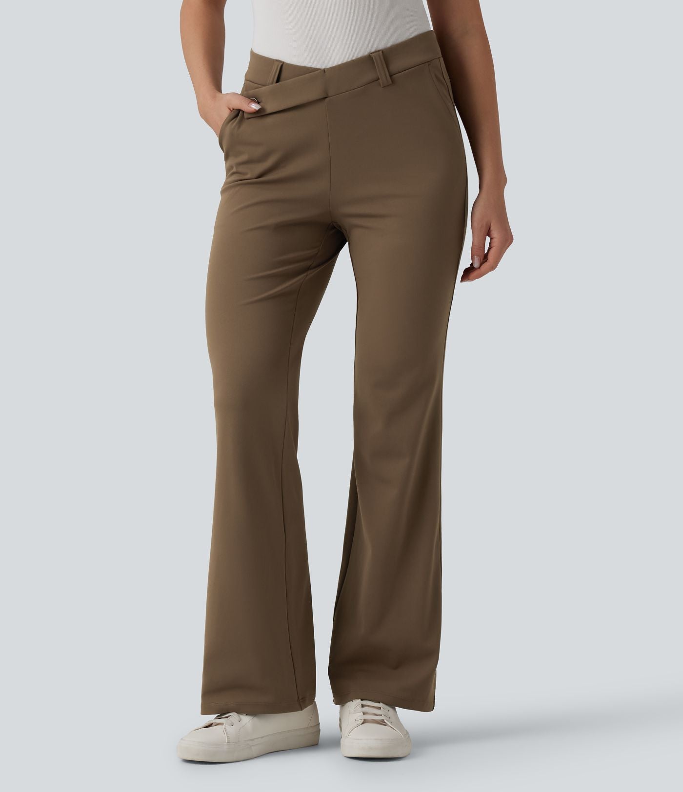 Pantalon tailleur évasé asymétrique Halara Flex™ DayStretch taille mi-haute avec poches