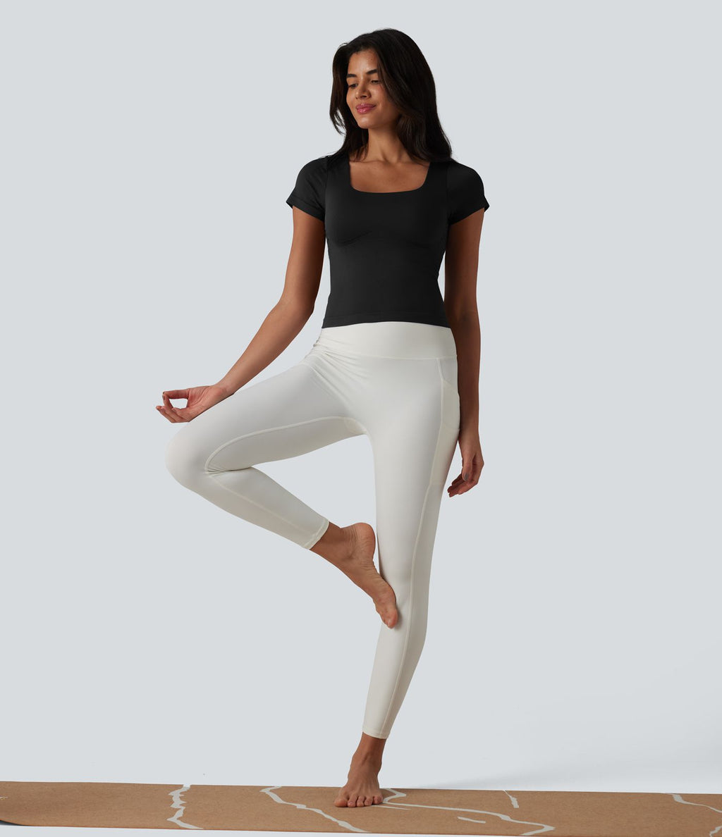OneForm Haut de sport de yoga sans coutures col carré manches courtes soutien-gorge intégré