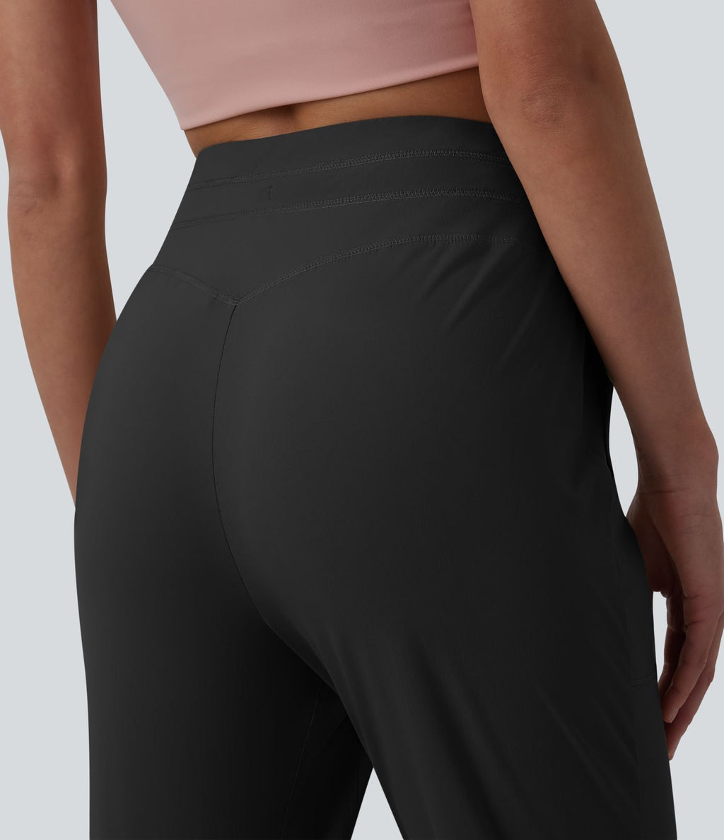 Jogging court de running taille haute froncé avec cordon de serrage et poches