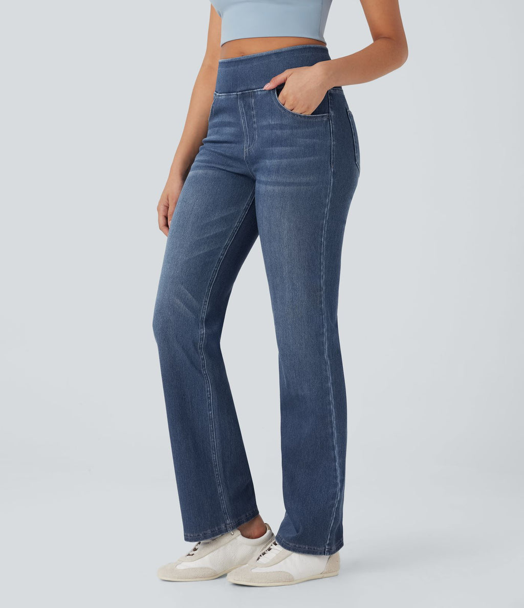 Halara Flex™ Jean évasé casual délavé taille haute gainant avec poches