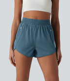 Short de yoga 7,5 cm taille haute à ourlet arrondi et poches