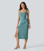 Robe midi moulante décontractée décolleté cœur avec soutien-gorge intégré