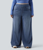 Halara Flex™ Jean large fluide taille haute à rayures délavé décontracté grande taille avec poches