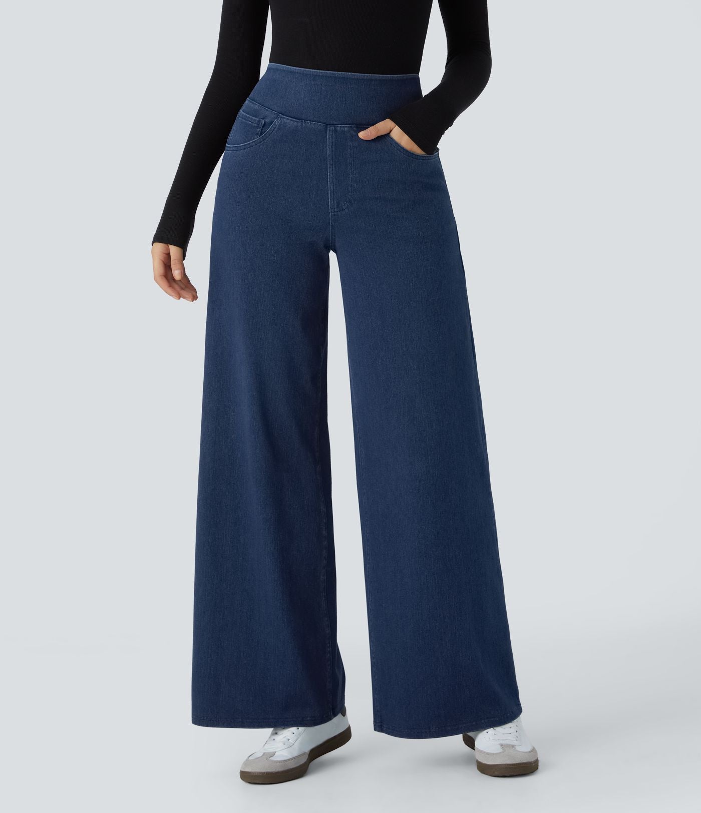 Halara Flex™ Jean Large Travail à Taille Haute Poches Multiples et Tricot Extensible