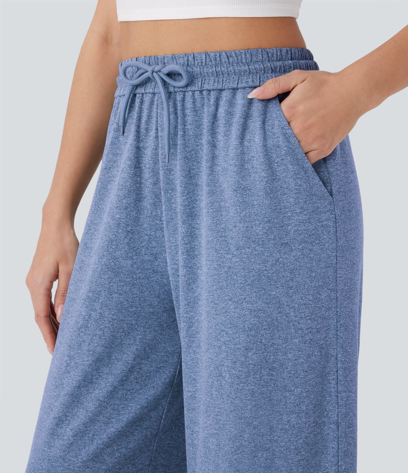 Pantalon large décontracté taille haute avec cordon de serrage et poches latérales