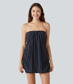 Robe micro-mini moulante à rayures col dos nu avec soutien-gorge intégré et dos à nouer