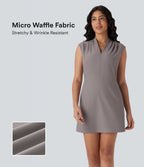 Robe de travail courte sans manches col V plissée Halara Flex™ micro gaufré avec poches
