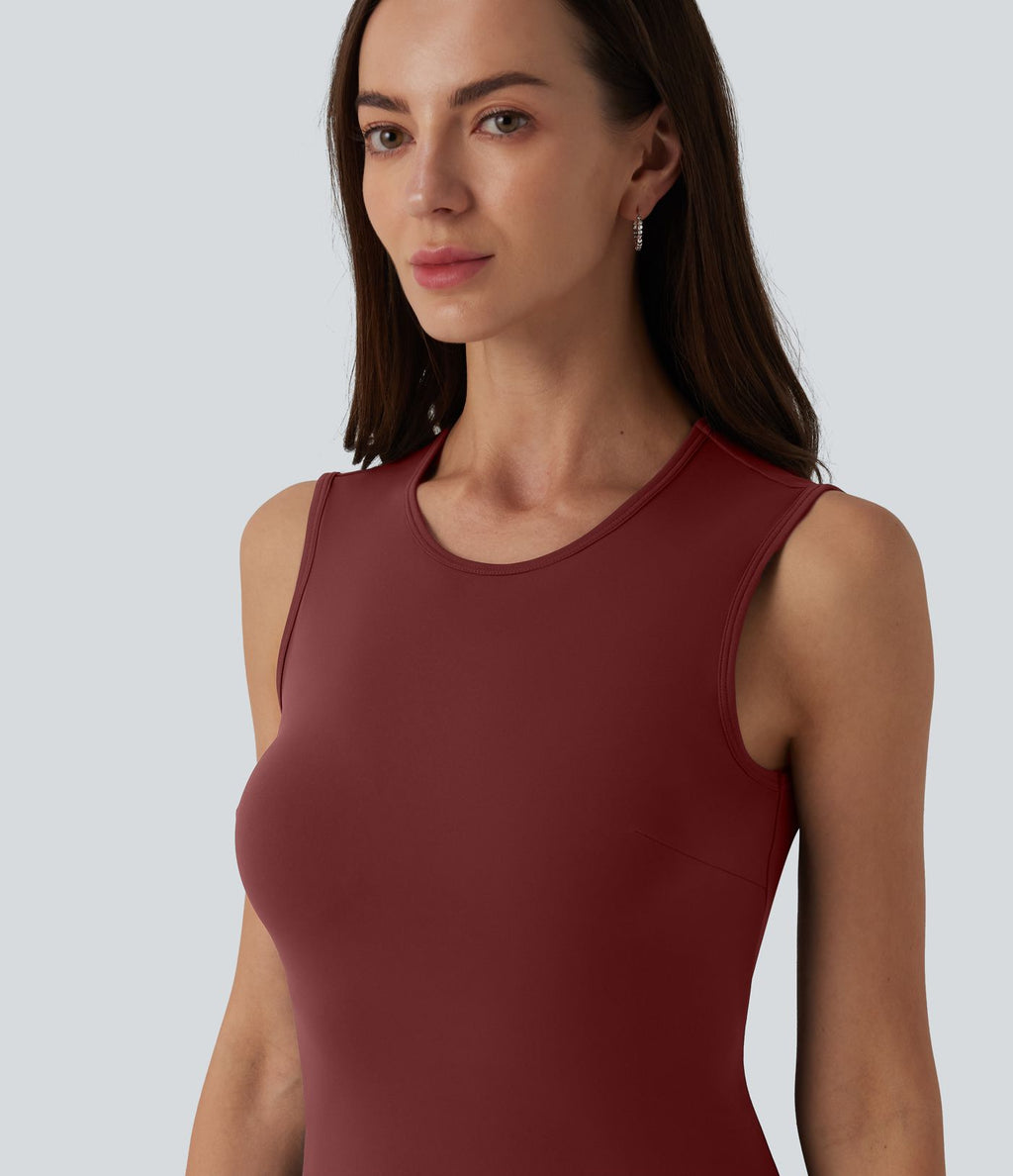 Robe mini décontractée SoftlyZero™ Airy col rond sans manches à volants superposés effet frais InstantCool