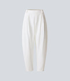 Pantalon tailleur ample, taille moyenne, coupe barrel, à poches