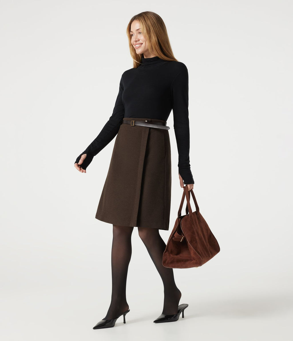 Jupe tailleur midi taille haute en polaire à poches