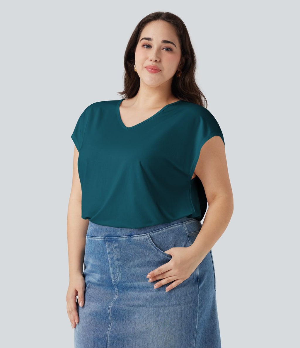 T-shirt décontracté grande taille col V manches courtes