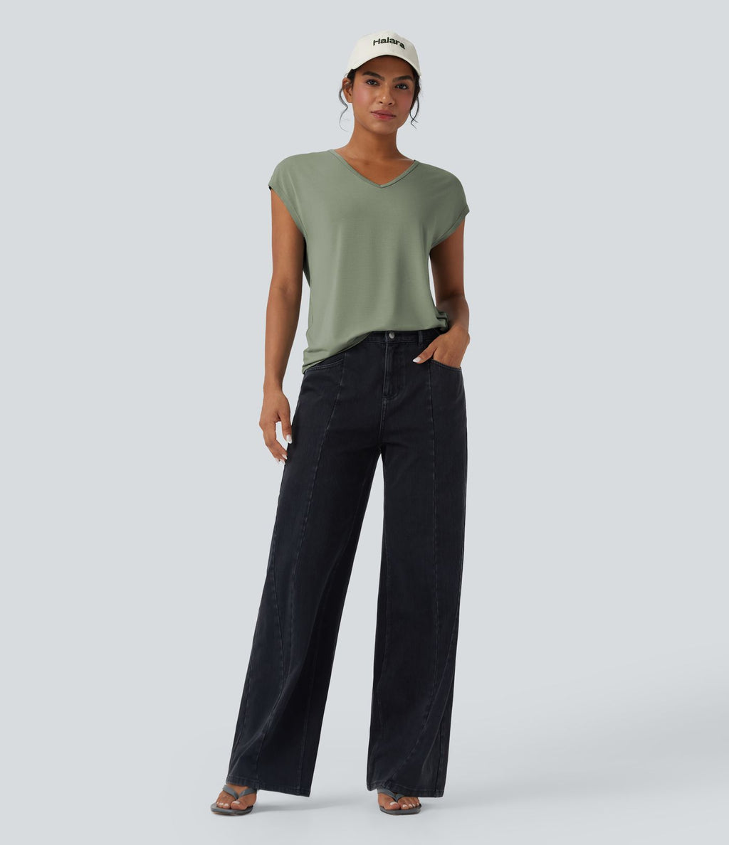 T-shirt casual col V manches courtes