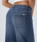 Jean Casual Halara Flex™ Taille Mi-Haute à Jambes Larges Tricot Extensible Lavé avec Poches Multiples
