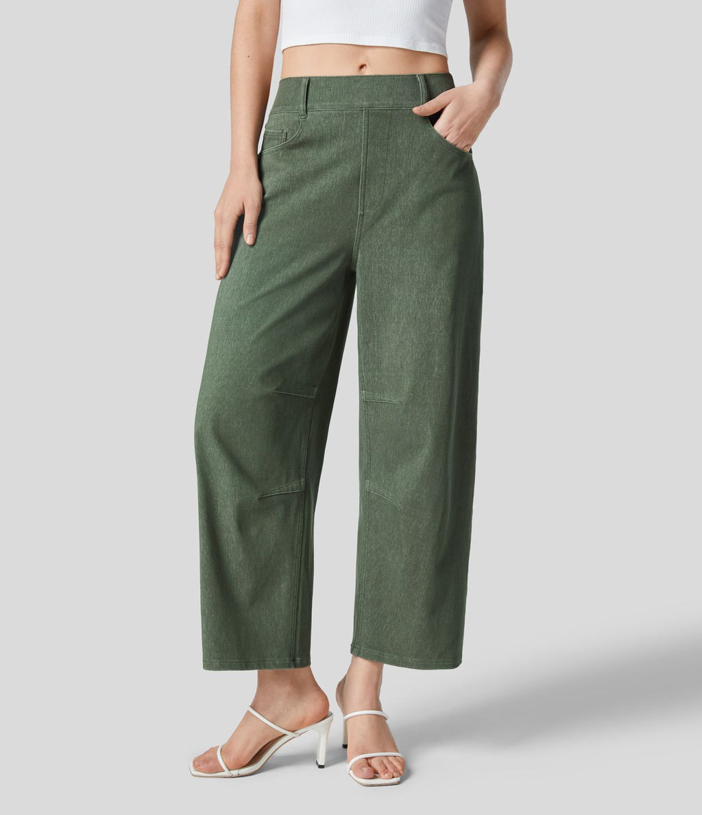 Halara Flex™ Jeans Causal Fuselés à Taille Mi-haute avec Plusieurs Poches en Tricot Extensible Coloré