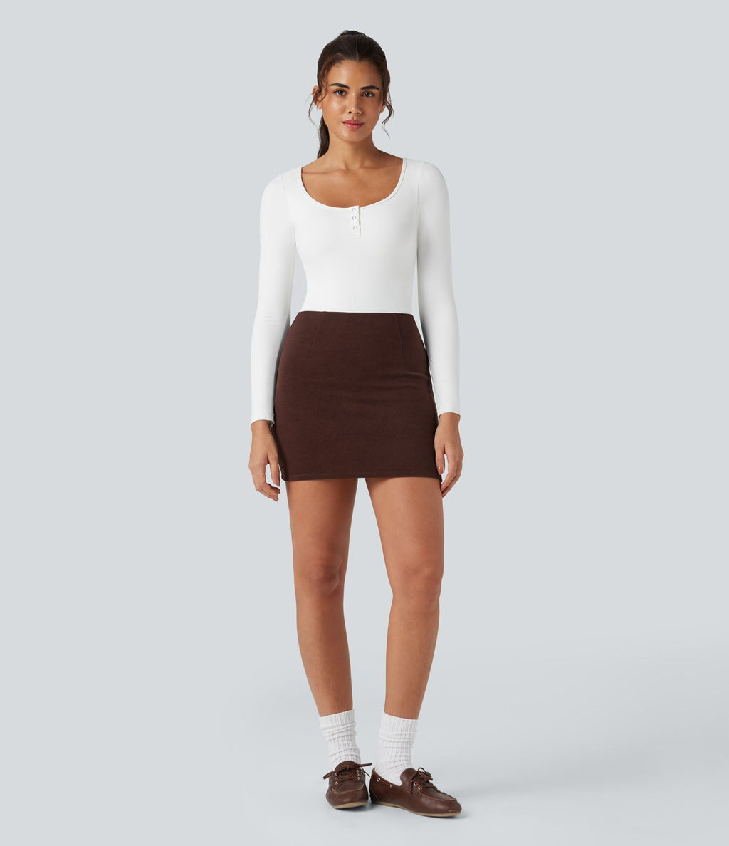 Jupe mini moulante côtelée 2-en-1 taille haute
