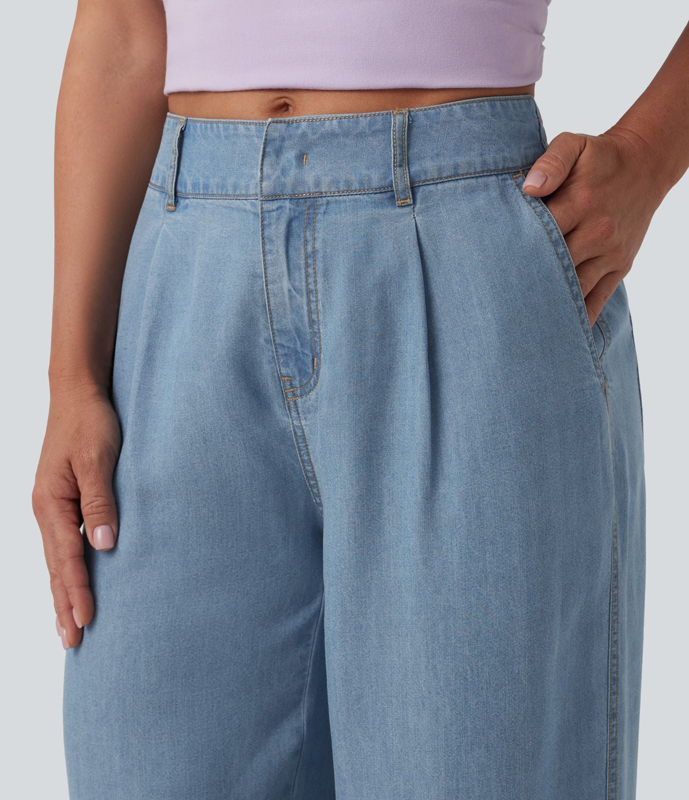 Jean large décontracté taille mi-haute en lyocell drapé avec poches