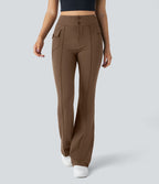 Pantalon cargo décontracté évasé taille haute avec poches à rabat latérales