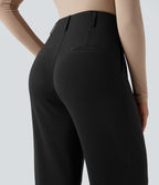 Pantalon tailleur thermique taille haute avec poches