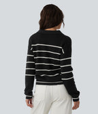 Pull casual col V manches longues à rayures