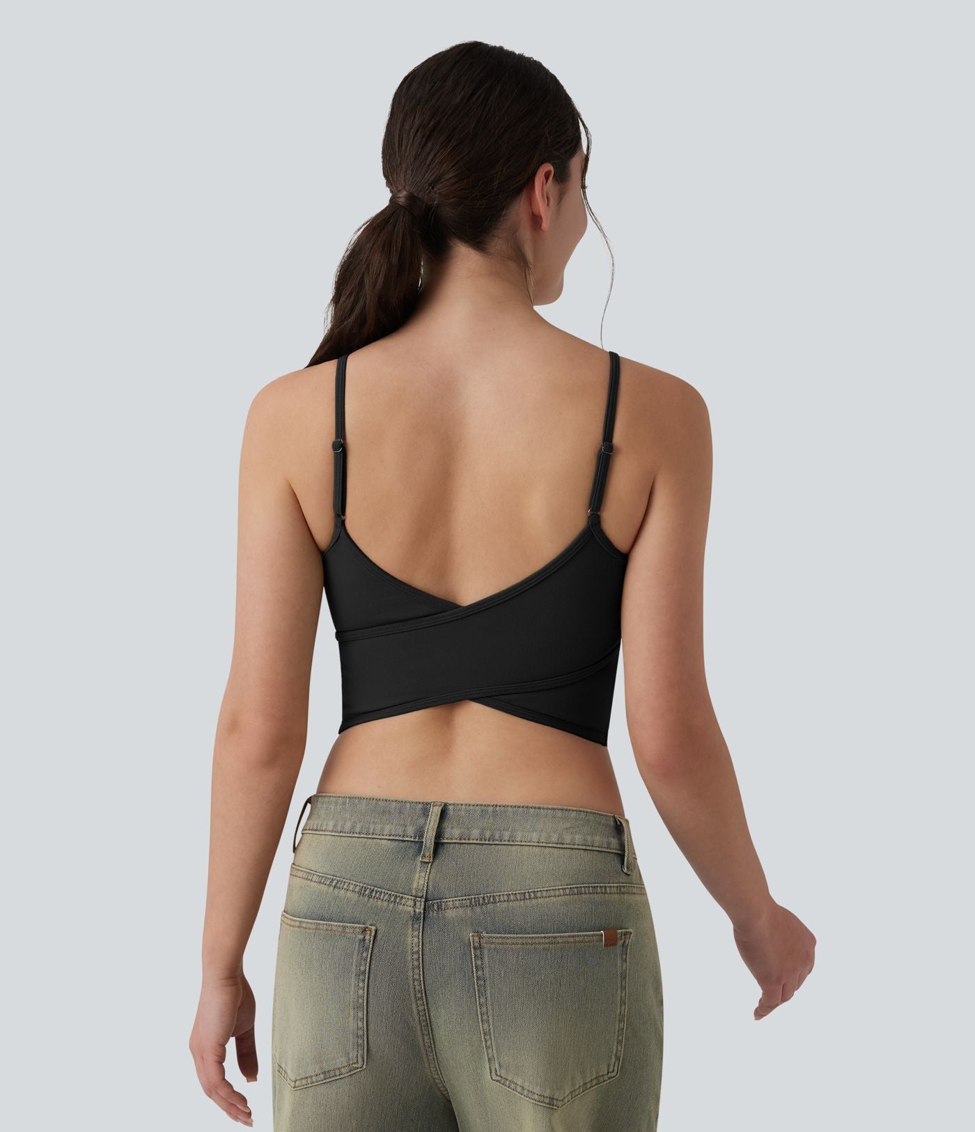 Débardeur décontracté court col U croisé avec brassière intégrée