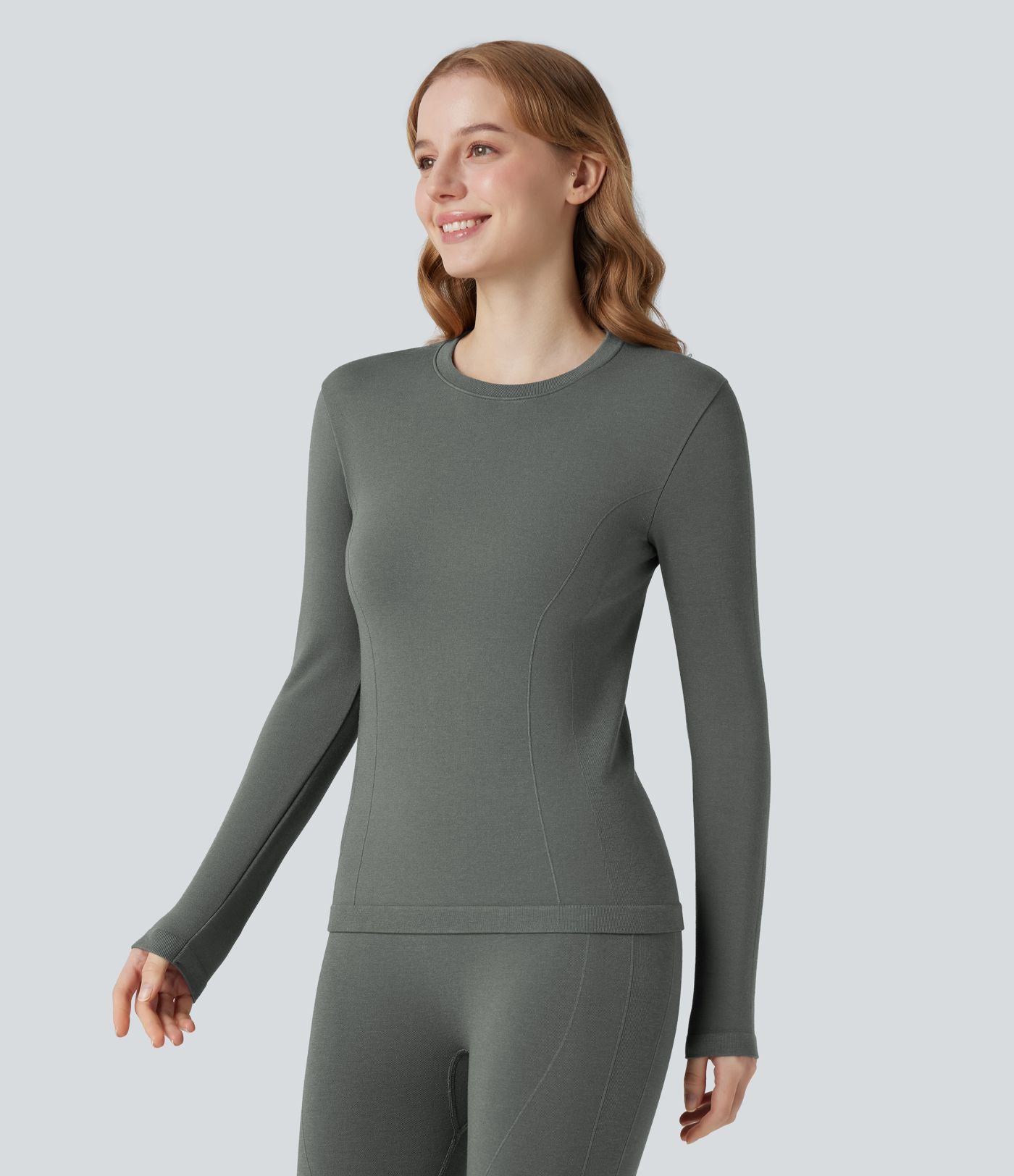 Haut thermique col rond à manches longues sans couture HeatCore OneForm Seamless Flow