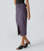 Halara Flex™ Jupe Mi-longue Casual En Denim Extensible Coloré A Poches Multiples Taille Haute