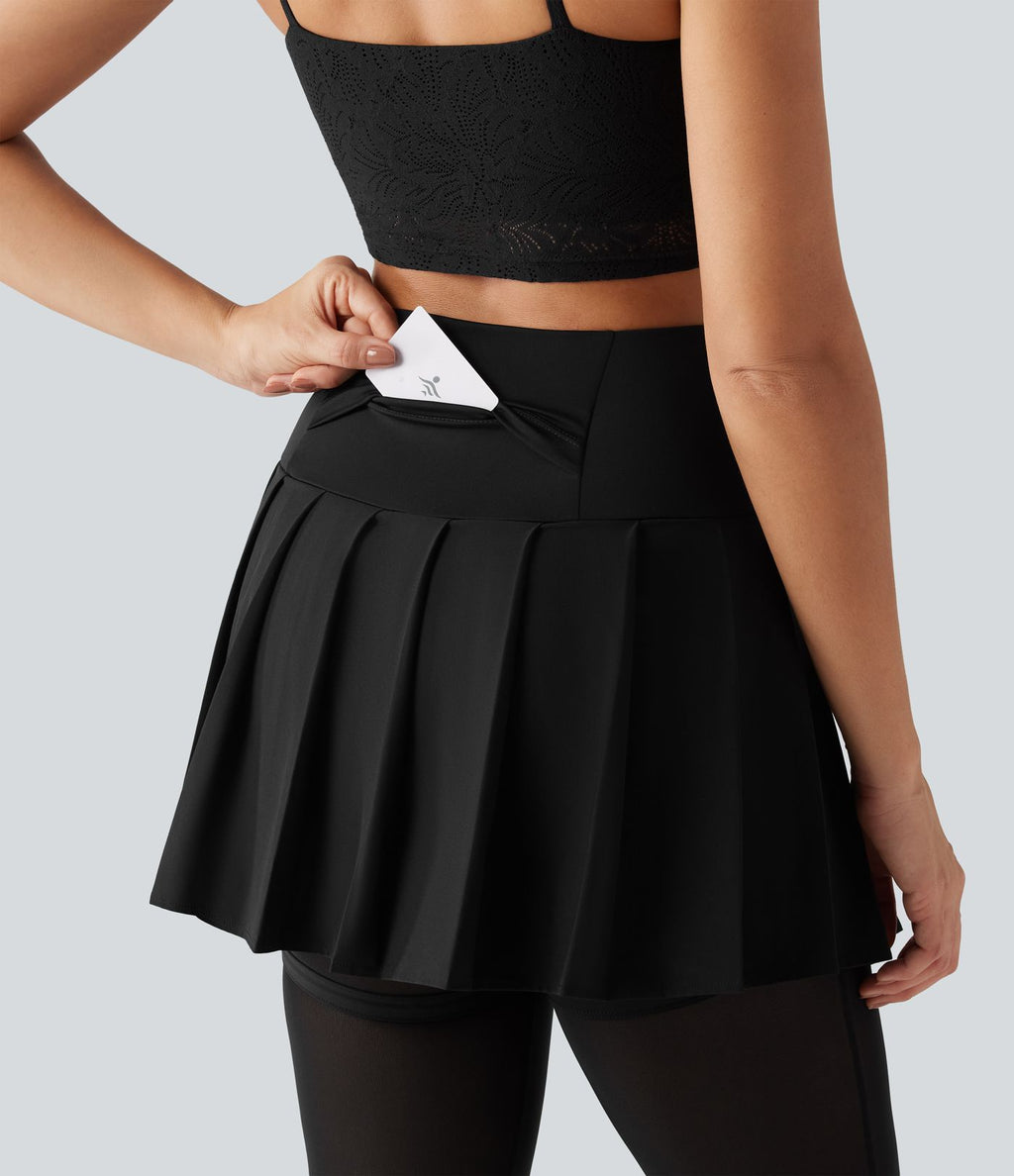 Legging de danse flare Breezeful™ 2-en-1 avec jupe plissée, taille haute, mesh contrasté, séchage rapide et poches