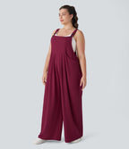 Salopette Casual Grande Taille en Gaufré avec Bretelles Ajustables Boutons et Poches Multiples