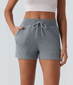 Short casual 7,5 cm en maille torsadée taille mi-haute, cordon de serrage et poches