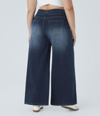 Halara Flex™ Jeans Larges Casual Taille Haute Multiples Poches Lavés Élastiques et Tricotés Grande Taille