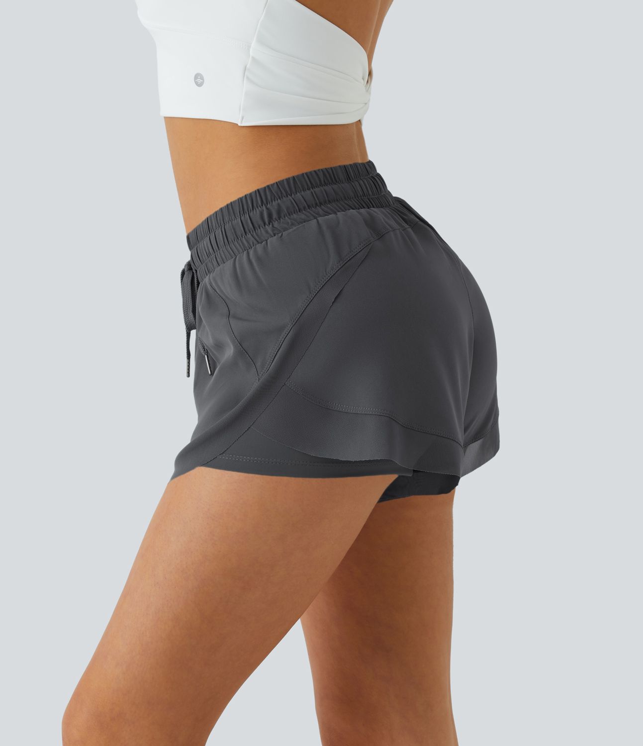 Shorts Running 7,5cm 2 en1 Taille Mi-Haute Cordon de Serrage Empiècement Mesh Contrastant