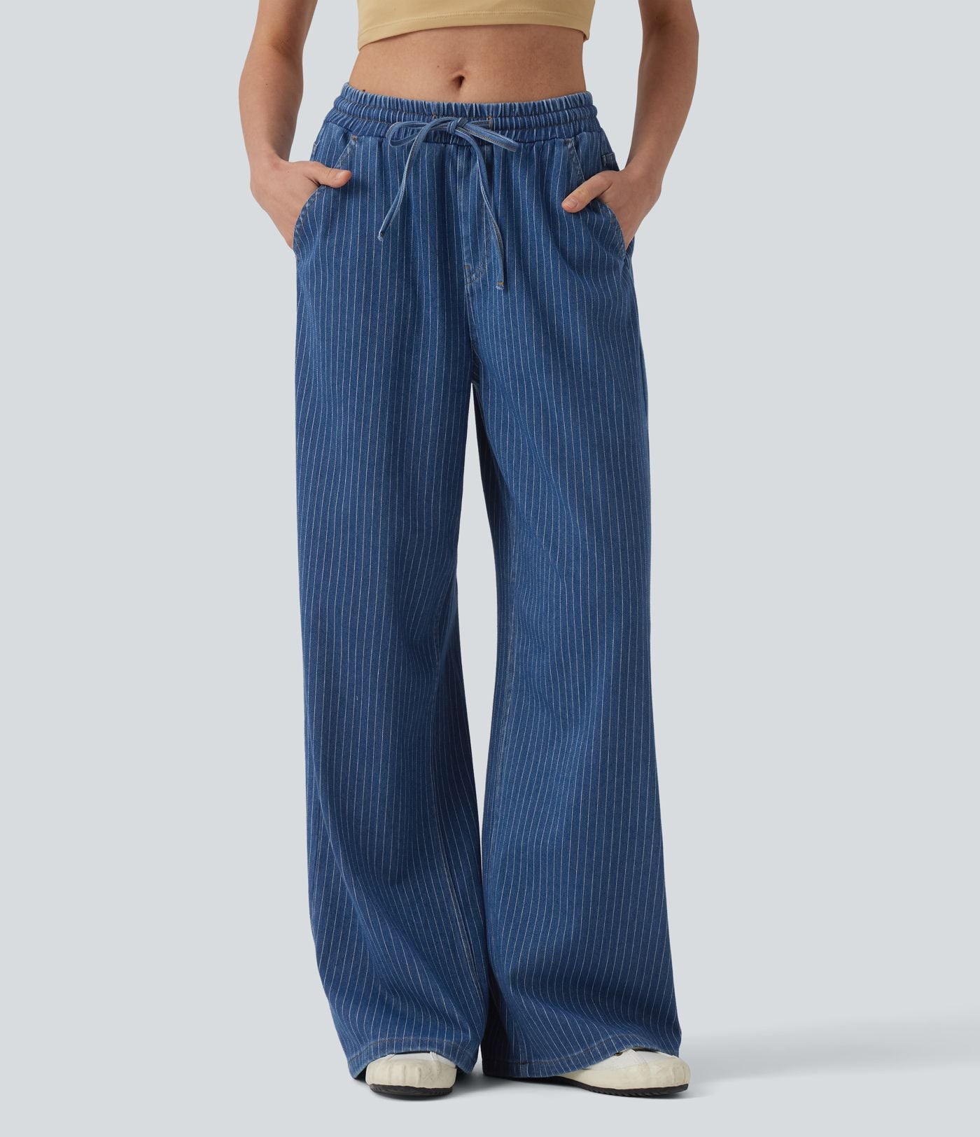 Jean large Halara Flex™ casual à rayures taille mi-haute avec cordon de serrage et poches