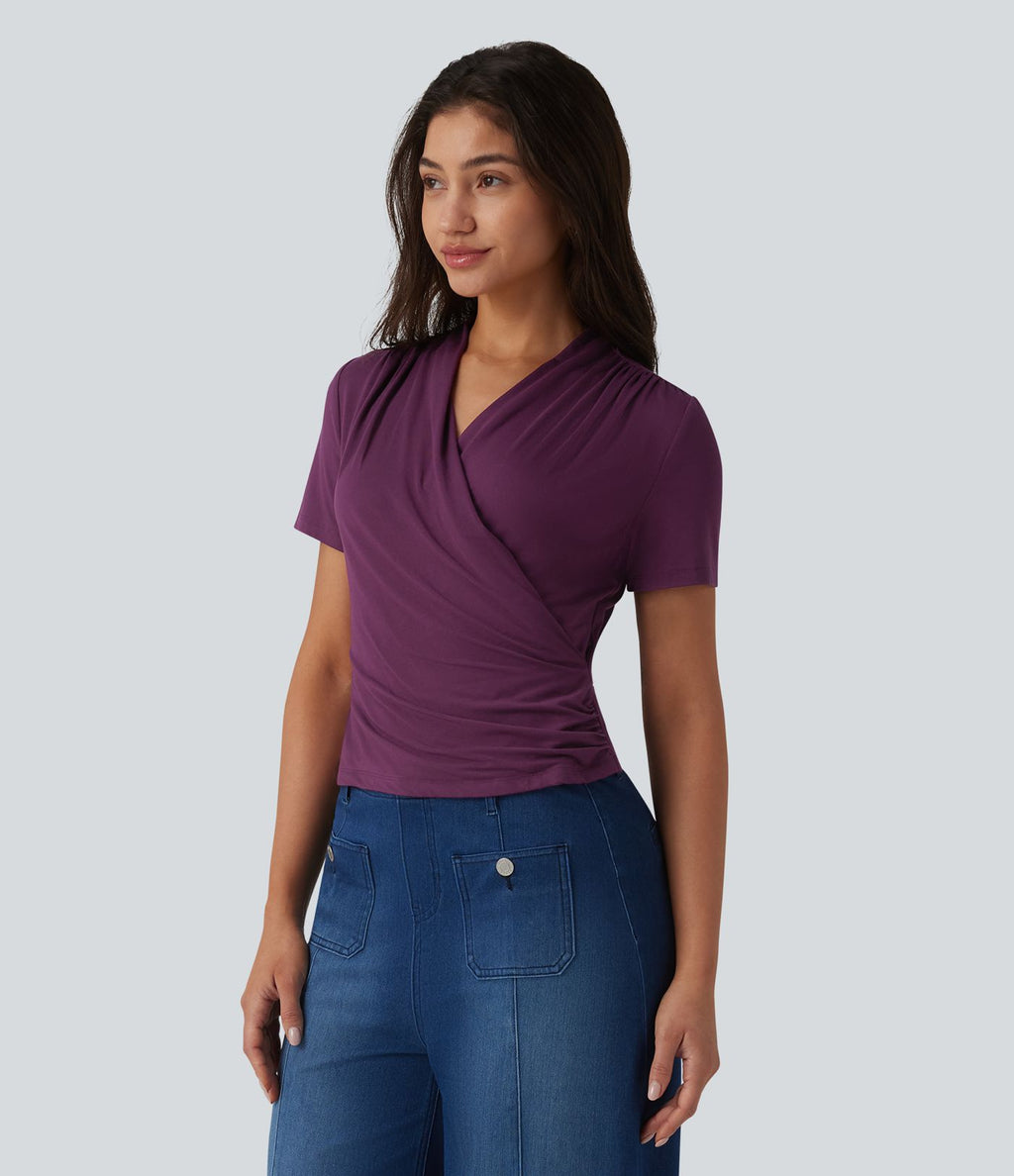 Blouse col V manches courtes pour le bureau