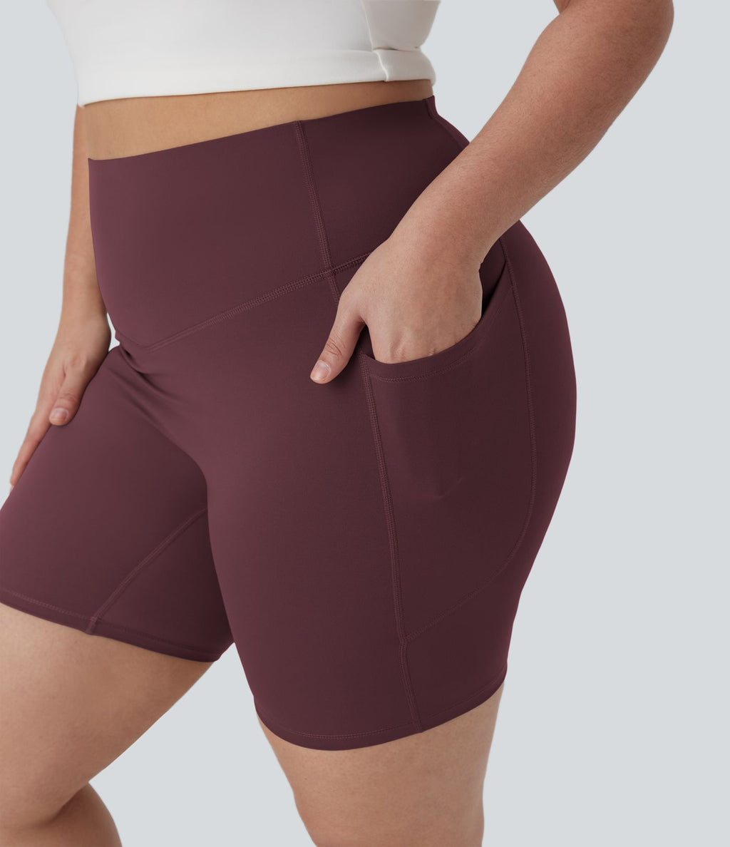 Short cycliste 17,5 cm d'entraînement gainant taille haute grande taille avec poches Halara UltraSculpt™