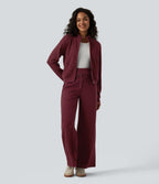 Veste casual côtelée à col montant, manches longues et fermeture zippée avec poches