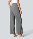 Pantalon Tailleur Large Fluide Taille Haute Fermeture Éclair Invisible
