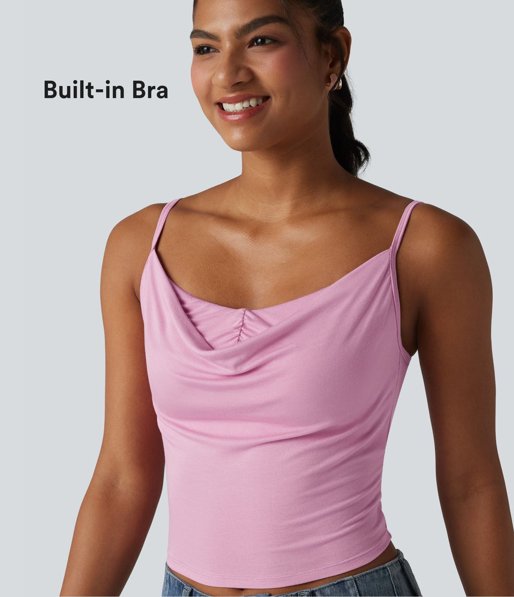 Débardeur casual en maille côtelée col bénitier bretelles réglables avec soutien-gorge intégré