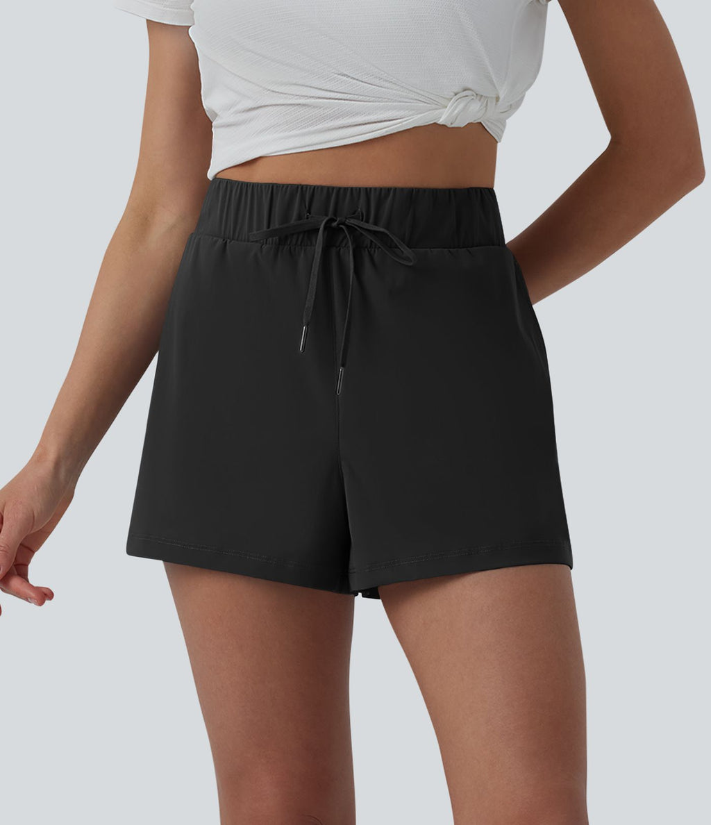 Short de running taille haute effet frais InstantCool et séchage rapide avec poches,cordon réglable, 6,5 cm, protection solaire UPF40+