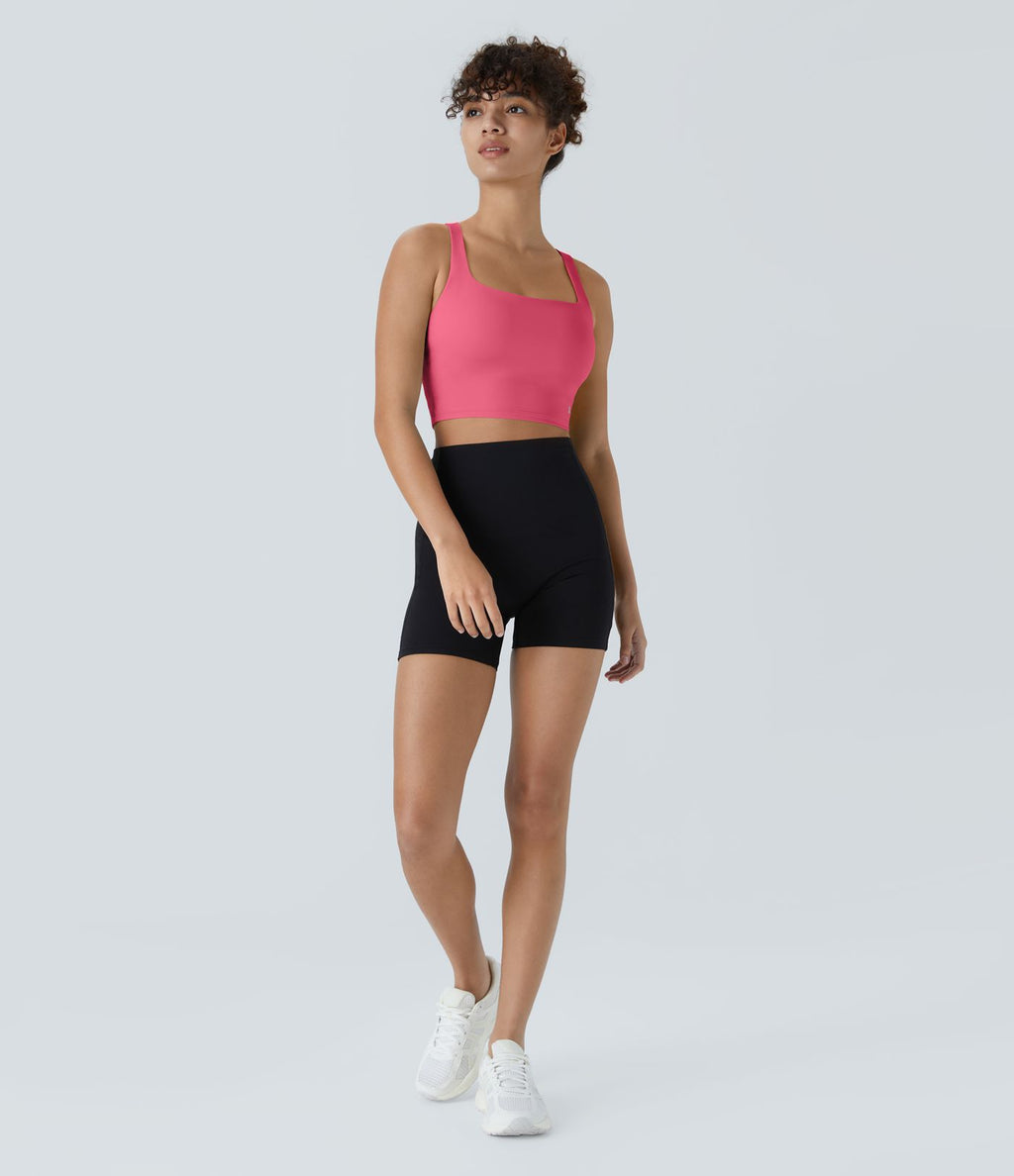 Débardeur yoga court SoftlyZero™ Airy col carré dos nu bretelles croisées effet frais InstantCool, bonnets A-C, protection solaire UPF50+