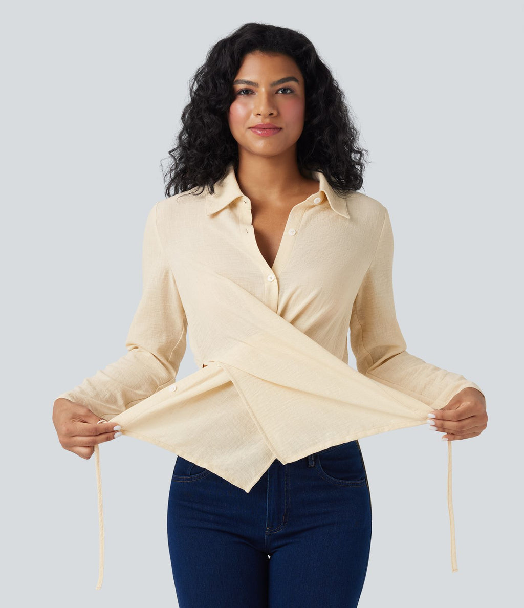 Chemise tailleur portefeuille manches longues avec lien dos