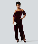 Combinaison velours bustier fendue manches bouffantes - Easy Peasy