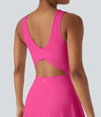Softlyzero™ Airy Robe Sport de danse courte 2-en-1 avec dos nu croisé, encolure en U et poches latérales