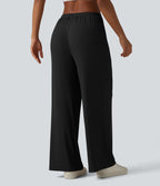 Pantalon large casual en maille côtelée extensible taille mi-haute avec cordon de serrage et poches
