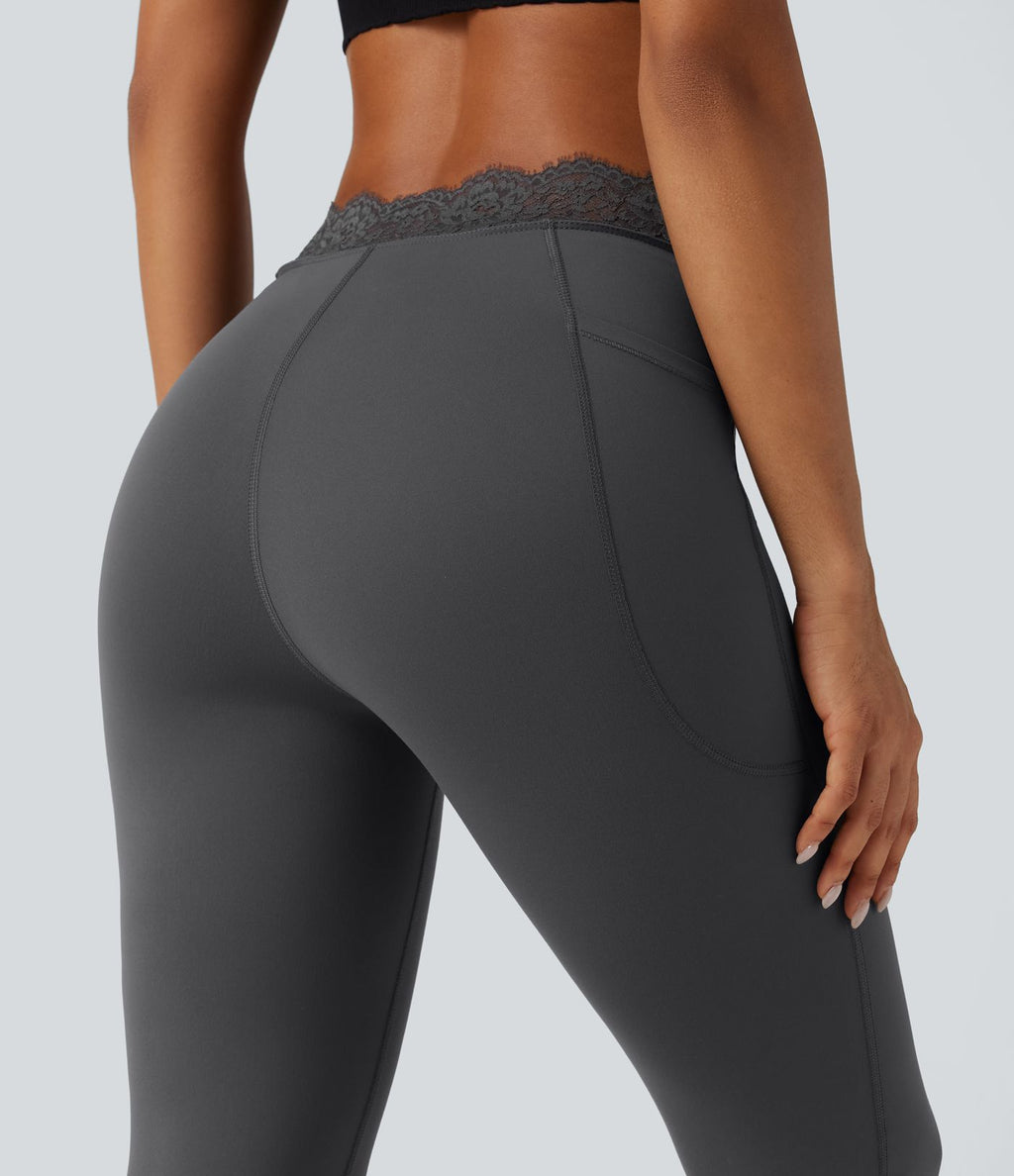 Halara UltraSculpt™ Legging évasé de yoga taille haute en V avec dentelle contrastée et poches