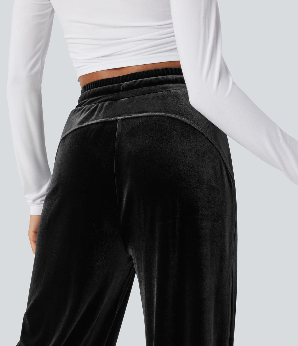 Pantalon décontracté large en velours, taille haute, avec cordon et poches