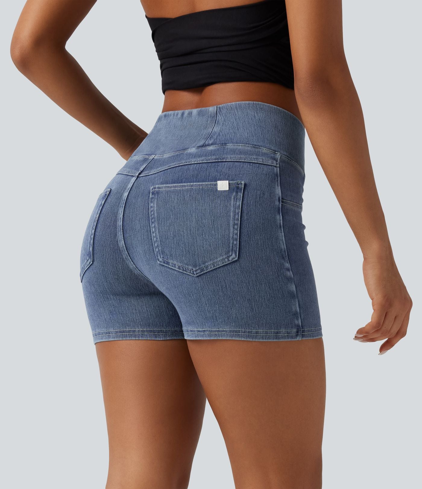 Halara Flex™  Shorts 7,5cm Denim Casual Taille Haute Poches Latérales Croisées en Maille Extensible